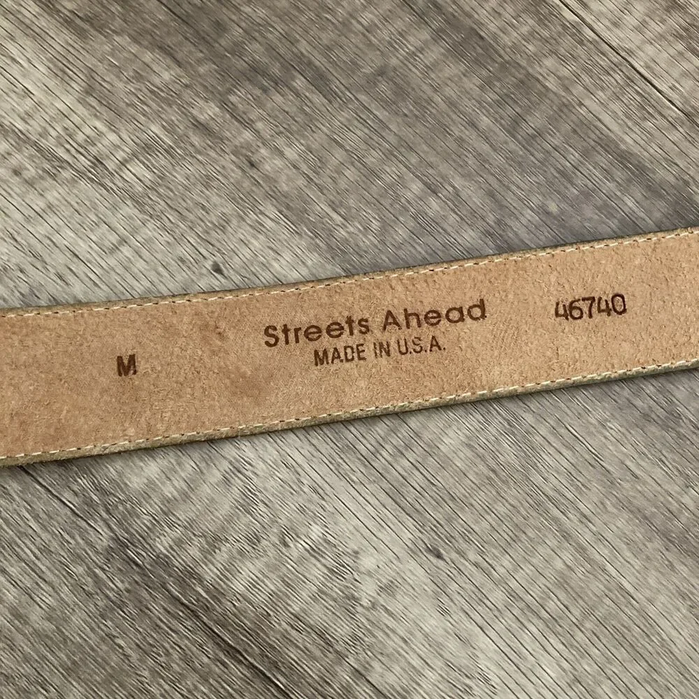Streets Ahead Olive Green Leather Belt with Multicolor Easyriders Buckle
